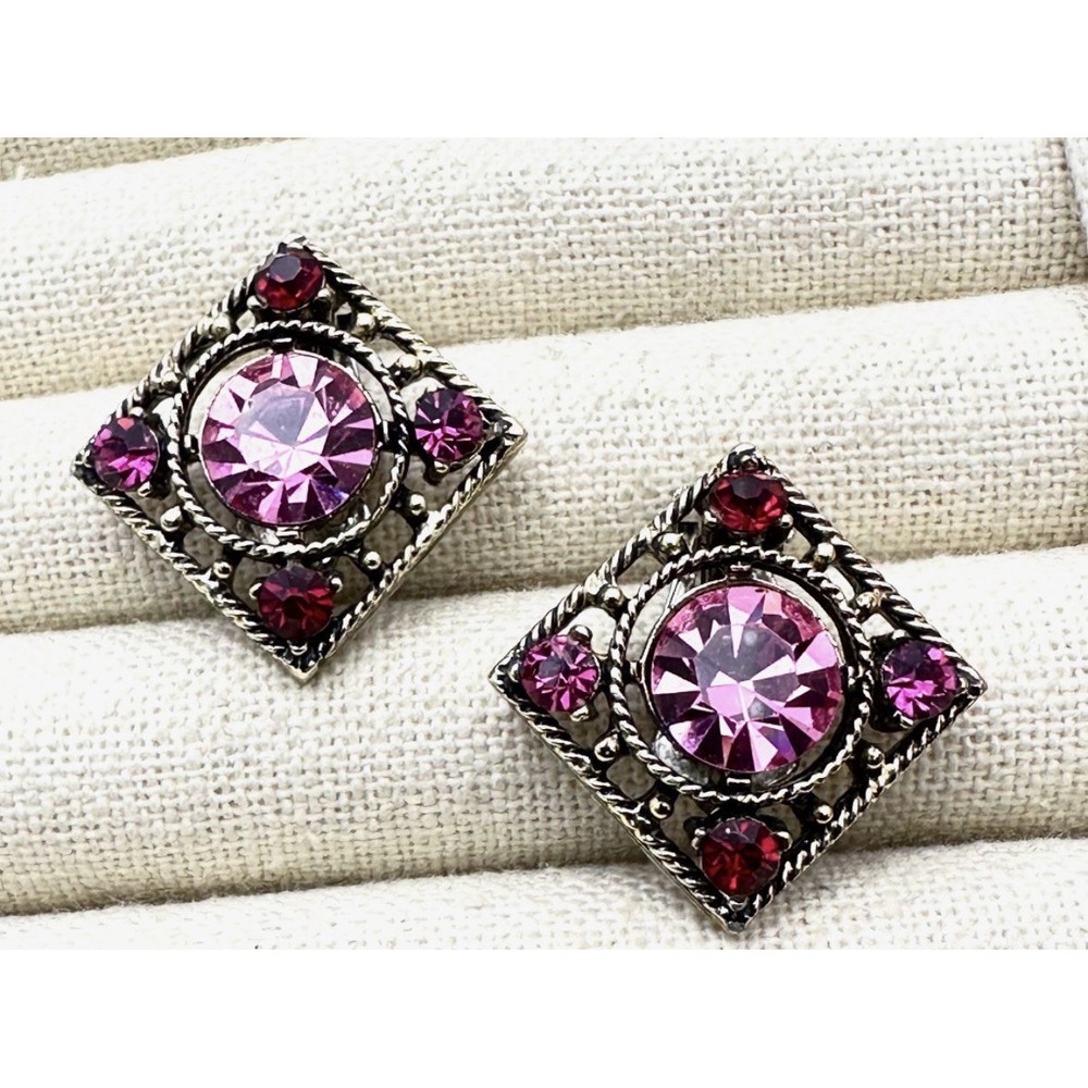 Vintage Signed Weiss Pink Rhinestone Silvertone